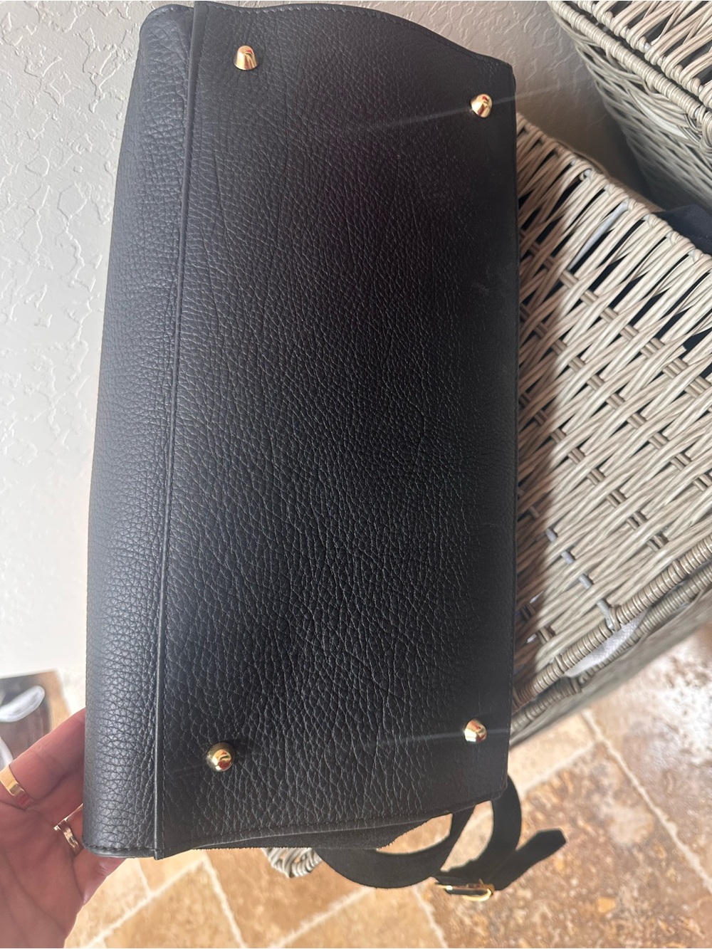 Structured Black Pebbled Satchel with Gold-Tone Buckle - Picture 2 of 3